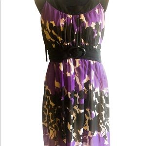 Sleeveless summer floral dress sheer outer slip underneath purple, beige black